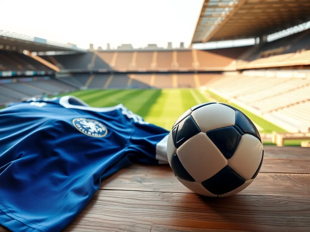 Koszulka piłkarska w barwach niebiesko‑białych i piłka na tle stadionu, ilustrujące klubowe realia Piotra Zielińskiego.