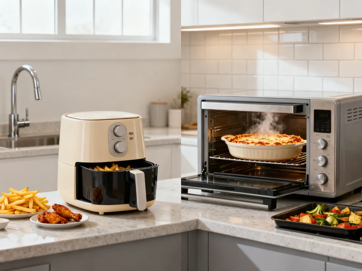 Airfryer i piekarnik z termoobiegiem w nowoczesnej kuchni