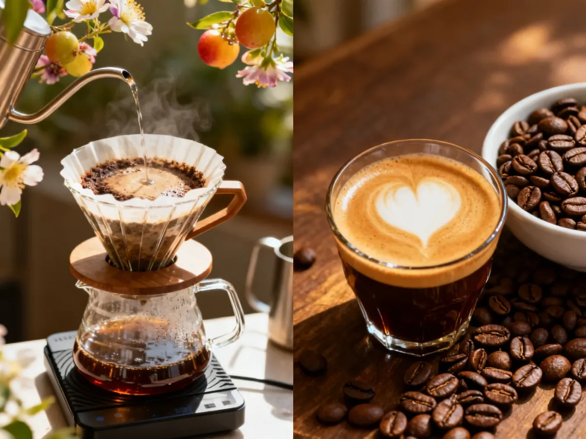 Porównanie kawy jednorodnej parzonej metodą przelewową i intensywnego espresso z mieszanki